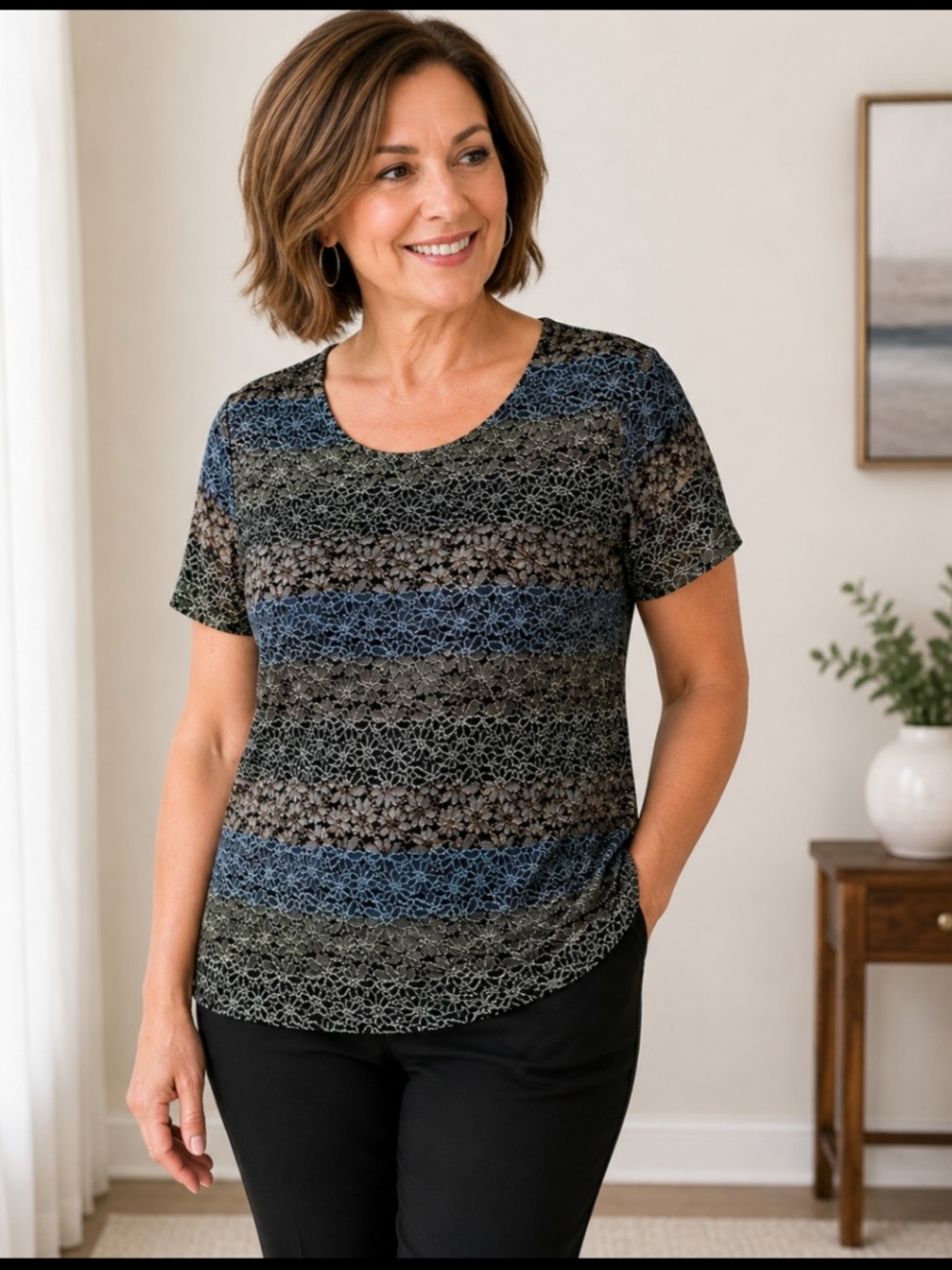 LauraPlus Petites Lace Top – XL – Blue Grey Black Shimmer
